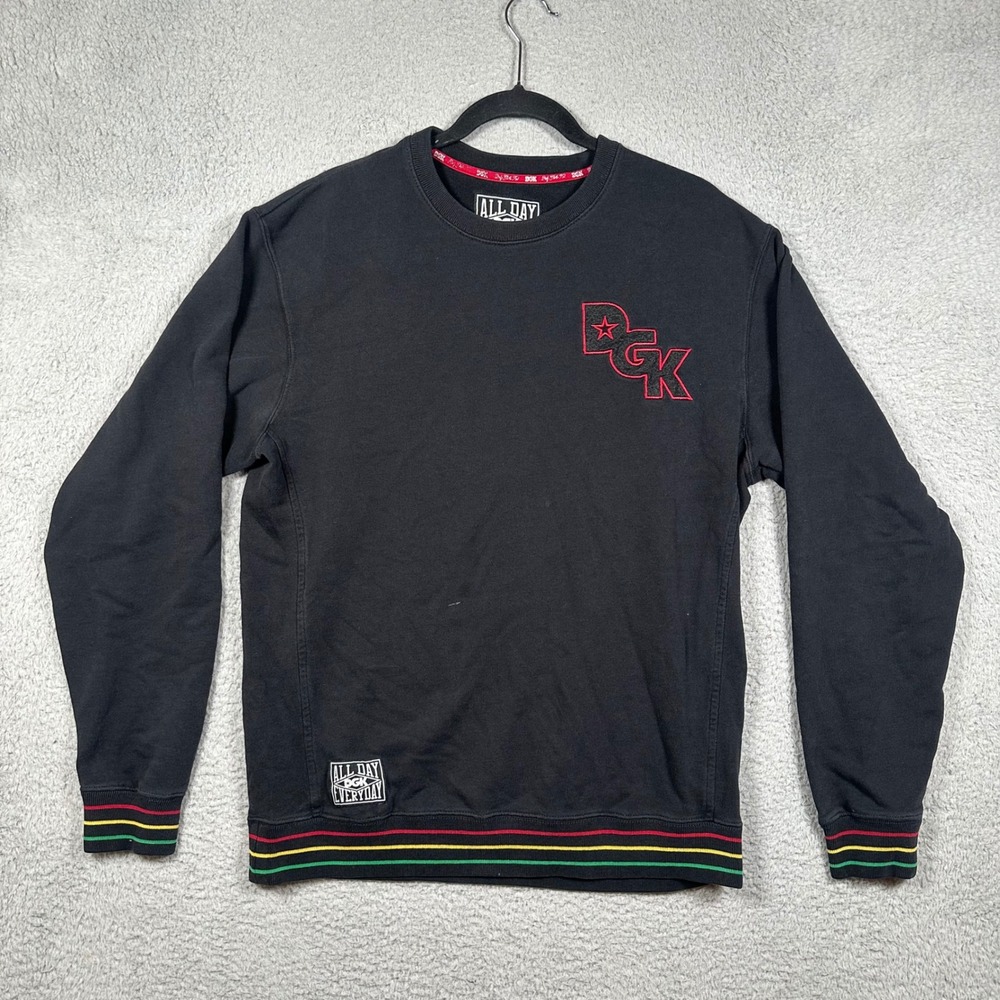 DGK All Day Everyday Mens Large Black Sweatshirt Rasta Stripe Embroidered‎ Logo